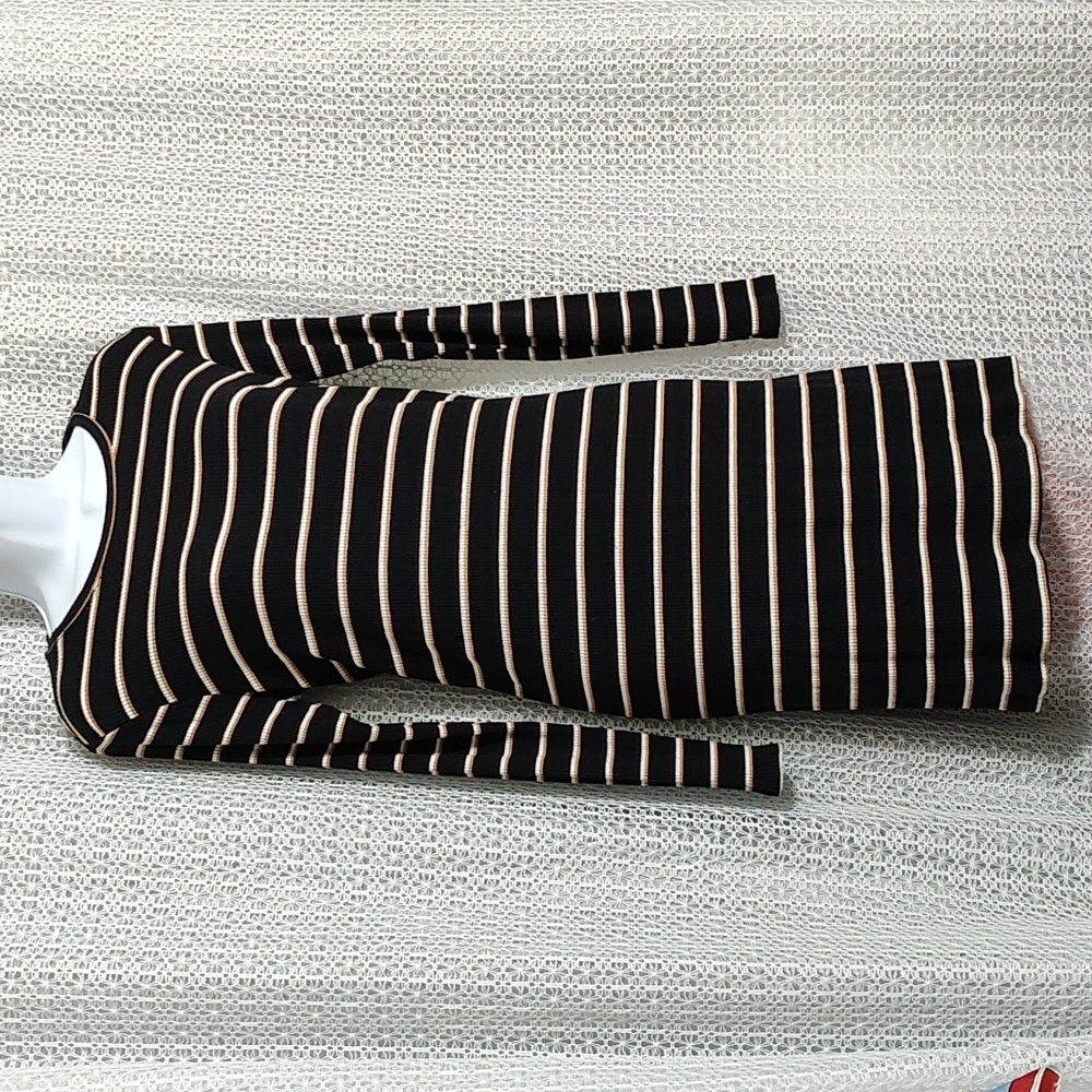 H&M Black and Tan Striped Long Sleeve Dress